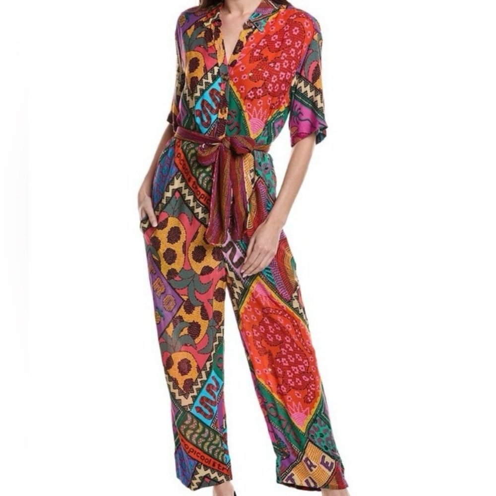 Farm Rio Dotted Patch Scarf Unisex Short Sleeve Jumpsuit
